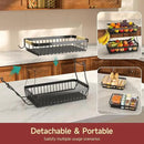 2 Tier Fruit Basket for Kitchen Counter with 2 Mobile Banana Hangers, 2025 Pro Detachable Metal Fruit Bowl with Wooden Handle, Fruit Holder for Bread Snack Veggies with Protective Mats by CozyNest Decor