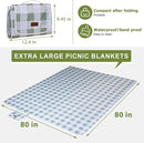 80"x80" Extra Large Waterproof Outdoor Mat - Sandproof Foldable Picnic Blanket for Family Camping, Backyard, Beach Parties - Heavy Duty & Easy Storage (Green&White) by TinyTreasures Baby Boutique