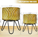 Harvest Land Plant Pots with Stand, Set of 2 Large Modern Planters Metal Tall Handmade Flower Pots with Drainage Holes Indoor Outdoor,Gold by CozyNest Decor