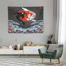 Houselerax Japanese Koi Fish Tapestries, Yin Yang Big Wave Cherry Blossom Tapestry Wall Hanging for Bedroom Living Room Office Decor 40"x30" by CozyNest Decor