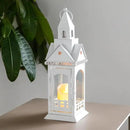 TRIROCKS Rustic Style Metal Candle Lantern 12'' High Decorative Outdoor Lantern Candle Holder with Tempered Glass House Shape for Home Living Room Garden Patio Parties Indoors Outdoors (White) by CozyNest Decor