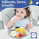 Stainless Steel Suction Plates for Toddlers, 9" Divided Kids Baby Plates with Removable Silicone Suction, Non Toxic Non Slip Portion Control Snack Dishes 4 Packs, Blue Gray Navy Sage by TinyTreasures Baby Boutique