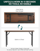Frylr Small Folding Computer Desk – 55.1 Inch Portable Table for Craft and Study, Lightweight Desk for Small Spaces, Foldable Laptop Table Built-in AC/USB Outlets for Convenience, Dark Walnut by CozyNest Decor