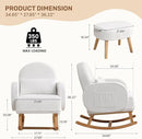 Rocking Chair Nursery with Ottoman, Upholstered Glider Rocker with High Backrest and Side Pocket, Rocking Accent Armchair with Solid Wood Legs for Nursery/Living Room/Bedroom White by TinyTreasures Baby Boutique