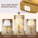 Vintage Table Lamps Set of 2, 28.5'' Tall Antique Gold Bedside Lamps with Fabric Shades, USB A+C Charging Ports & Night Light, Farmhouse Nightstand Lamps for Bedroom Living Room Office (Bulb Included) by CozyNest Decor