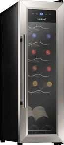 NutriChef PKCWC12 12 Bottle Cooler Refrigerator White and Red Countertop Chiller, Freestanding Compact Mini Wine Fridge with Digital Control, Stainless Steel by CozyNest Decor