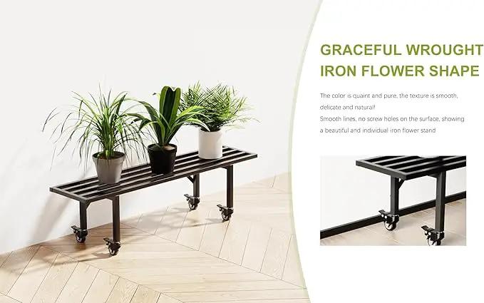 Zhongma One Tier Metal Plant Stand with Wheels,(35.43 L x 8.66 W x 10.3 H) Heavy Duty Plant Holder for Home, Window,Garden, Plant Lovers, Display Stand, photo 3 of 8