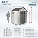 Domi 8x6 FT Outdoor Resin Storage Shed, All-Weather Double-Wall Storage Building for Backyard, Garden, Lawn Tools, Mower, Bike & Pool Equipment, Lockable Doors, Ventilated Roof, Grey