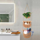 3 Tier Hanging Fruit Basket for Kitchen, Handmade Woven Cotton Hanging Wall Basket for Fruit Vegetable with 6 Hooks, Boho Style Over The Door Organizer for Living Bathroom Bedroom by CozyNest Decor