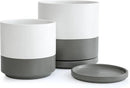 D'vine Dev 8 Inch & 10 Inch Ceramic Planter Pot for Plants with Drainage Hole and Saucer, Large Plant Pots Set, White/Speckled Grey, 94-G-L-6 by GreenHaven Gardens