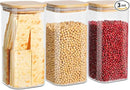 Glass Food Storage Jars with Lids(50oz)Square Set of 3 ,Glass Storage Containers Clear Glass Food Canister with Bamboo Lid Airtight For Serving Tea, Coffee Beans, Flour,Cookie, Cereal,Spice and More by CozyNest Decor