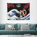 Houselerax Japanese Koi Fish Tapestry, Yin Yang Big Wave Red Cherry Blossom Tapestries Wall Hanging for Bedroom Living Room Office Decor 40"x30" by CozyNest Decor