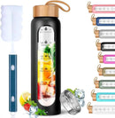 Aqulea Glass Water Bottles 25 Oz with Silicone Sleeve - BPA Free Reusable Wide Mouth Glass Motivational Water Bottles with Fruit Infuser – Leak Proof Borosilicate Water Bottle with Time Marker (Black) by CozyNest Decor
