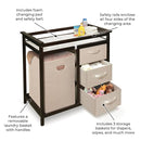 Badger Basket Modern Baby Changing Table with Laundry Hamper, 3 Storage Drawers and Pad, Diaper Change Station - Espresso/Ecru by TinyTreasures Baby Boutique