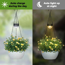 2 Packs Solar Hanging Basket Planters for Plants Outdoor, Self Watering White Flower Plants Pots with Solar Light Drainer for Balcony Patio Garden Outdoor Decoration by GreenHaven Gardens
