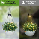 2 Packs Solar Hanging Basket Planters for Plants Outdoor, Self Watering White Flower Plants Pots with Solar Light Drainer for Balcony Patio Garden Outdoor Decoration by CozyNest Decor