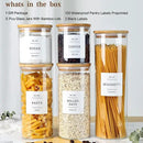 5 Pack Glass Jars with Bamboo Airtight Lids - Stackable Food Storage Containers with 132 Pantry Labels - with Wood Lid for Candy, Cookie, Rice, Sugar, Flour, Pasta, Nuts by CozyNest Decor