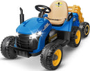 24V Ride On Tractor w/Tiltable & Detachable Trailer, 2x65W Motors, EVA Tires, Remote Control, Bluetooth, Shifter, Music, Electric Car for Kids Ages 2-5, Blue by TinyTreasures Baby Boutique