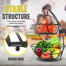 Fruit Basket with Banana Hanger and Fruit Bowl. Kitchen Counter Fruit Bowl with Banana Holder used as Bread, Vegetable or Produce Basket, Egg Holder, 2 Tier by CozyNest Decor