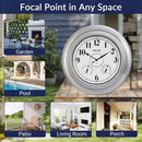 Andy Star 21 Inch Silver Illuminated Outdoor Wall Clock Waterproof with Thermometer and Hygrometer, Oversized Battery Operated Round Wall Clock, Big Silent Non Ticking Clock for Patio Pool Garden by CozyNest Decor