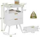 White Nightstand with Charging Station and LED Lights,Modern Bedside Table with 2 Storage Drawer and Open Wood Shelf, for Bedroom and Small Spaces,Night Stand with Solid Wood Legs,White by CozyNest Decor