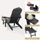 Adjustable Backrest Folding Adirondack Chair Set of 4, Adirondack Chair with Retractable Ottoman, Weather Resistant Fire Pit Chair with 2 Cup Holders, for Porch Backyard Outdoor Lawn, Black by GreenHaven Gardens