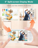 6" Baby Monitor with 2 Cameras 4000mAh Battery Upgrade Split Screen Video Baby Monitor No WiFi Remote Pan-Tilt-Zoom Auto-Night Vision 150 Languages ECO Mode 2-Way Talk 1000FT (Ideal Condition) by TinyTreasures Baby Boutique