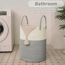 Large Woven Laundry Basket Hamper,80L Cotton Rope Storage Bin for Blankets,Toys and Clothes,Decorative Tall Nursery Hamper for Living Room,Baby Nursery,Bathroom and Bedroom,White and Grey by CozyNest Decor