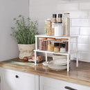 Cabinet Organizer Shelf(Set of 2),Kitchen Counter Shelves,Bamboo Spice Rack Countertop and Cabinet,Stackable Expandable,Large(White) by CozyNest Decor