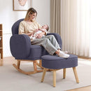 Nursery Rocking Chair with Ottoman, Upholstered Glider Rocker with High Backrest and Side Pocket, Rocking Accent Armchair with Solid Wood Legs for Nursery, Living Room, Bedroom Dark Grey by TinyTreasures Baby Boutique