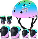 Adjustable Kids Bike Helmet with Knee & Elbow Pads Set, Color Gradient Design for Boys and Girls Aged 3-14+, for Skateboarding, Scooter, Roller & Inline Skating, Longboard by TinyTreasures Baby Boutique