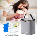 Breast Milk Cooler Bag with Ice Pack Fits 4 Baby Bottles Up to 9 Ounce, Baby Bottle Bag for Nursing Mom Daycare, Grey by TinyTreasures Baby Boutique