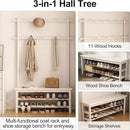 Coat Rack with Shoe Storage, Wooden Hall Tree with Bench, 11 Hooks and 2-Tier Storage Shelves, 3-in-1, Entryway Bench with Coat Rack (39.3"-Deep White) by CozyNest Decor