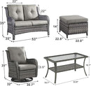 Outdoor Wicker Patio Furniture Set - 6 Piece Rattan Patio Conversation Set with 2 Rocking Swivel Chairs,2 Ottomans,1 Loveseat and 1 Coffee Table for Porch Deck Backyard Garden(Mixed Grey/Grey) by GreenHaven Gardens