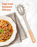 Silicone Pasta Fork, Kitchen Heat Resistant Noodle Spoon Server, BPA Free Spaghetti Strainer,12.8 inch (Khaki) by CozyNest Decor