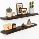 Solid Elm Wood Floating Shelves, 36 Inch Wood Floating Shelves for Wall, Live Edge Wooden Shelves Wall Mounted for Books, Bathroom, Kitchen, Walnut Color, Set of 2 by CozyNest Decor