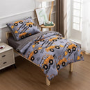 NTBED 4 Pieces Construction Toddler Bedding Set for Baby Boys, Excavator Truck Vehicles Cars Printed, Includes Comforter, Flat Sheet, Fitted Sheet and Pillowcase,Grey by TinyTreasures Baby Boutique