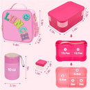 Pink Lunch Box for Girls with 10oz Thermo, with 6 Compartment Bento Box, Nylon Insulated Lunch Bag Adjustable Strap for Girl Kids Teens School Travel Picnic by TinyTreasures Baby Boutique