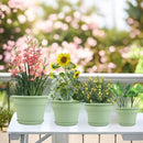 11 Inch Plastic-Flower-Pot-for-Indoor-Plants, 4 Pack Large Outdoor Planter Pot with Drainage Holes & Saucers, Resin Decorative Garden Pots Planters by CozyNest Decor
