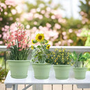 10 Inch Plastic-Flower-Pot-for-Indoor-Plants, 4 Pack Large Outdoor Planter Pot with Drainage Holes & Saucers, Resin Decorative Garden Pots Planters by CozyNest Decor