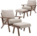 chairus 2 Sets Mid-Century Modern Accent Chairs with Ottoman, Linen Fabric Armchair with Wood Legs Comfy Upholstered Single Sofa Chair for Living Room/Bedroom/Lounge, Beige by CozyNest Decor