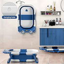 Collapsible Baby Bathtub for Newborns to Toddler with Real-time Temp Monitor & Floating Cushion,Portable Travel Tub for 0-36 Month, Foldable Baby Bath Tub for Infants Boy (Blue) by TinyTreasures Baby Boutique