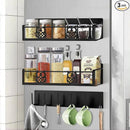 3 Pack Moveable No Drilling Heavy Magnet Spice Rack for Refrigerator Organizers and Storage,Space Saving Kitchen Organization with Magnetic Hooks,Owl Kitchen & Home Decor(Black) by CozyNest Decor