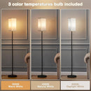 Ambimall Floor Lamp with 3 Color Temperatures Bulb & Pull Chain Switch, 64" Standing lamp, Beige Square Shade & Black Pole by CozyNest Decor