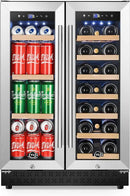 Tylza Upgraded Wine and Beverage Refrigerator 24 Inch, Dual Zone Wine Beverage Cooler with French Door, Under Counter Wine Beer Fridge Built-In or Freestanding, Holds 20 Bottles and 88 Cans, Low Noise by CozyNest Decor