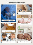 bonoch 5.5" 1440p Baby Monitor with 2 Cameras, Dual Video Monitor with Split Screen, Smart No WiFi Baby Camera, Detect Sleep Turn Over/Cry/Motion, 240h Lasting, WPA3 Hack Proof, White Noise by TinyTreasures Baby Boutique