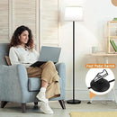 Modern Floor Lamp with Adjustable Brightness, Remote Control, Black, LED Bulbs, White Shade, Foot Switch, Easy Assembly by CozyNest Decor