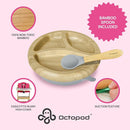Abiie Octopod Bamboo Dish - Kids Plates for 4 months and up, 3-Compartment Baby Plates with Suction, Round Bamboo Baby Plate, Mess-Free Toddler Suction Plates, Baby Feeding Supplies, 7.5 x 7.5 x 1.9in by TinyTreasures Baby Boutique