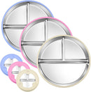 3-Pack Stainless Steel Baby Plates with Suction, BPA-Free Stainless Steel Kids Plates, 9” Divided Toddler Plate for Dishwasher Safe, Non-Slip Silicone Base, Detachable Design (Blue, Pink, Beige) by TinyTreasures Baby Boutique