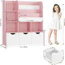 FOTOSOK 47'' Kids Bookcase and Bookshelf, Multifunctional Bookcase with 5 Storage Cubbies and 3 Movable Drawers, Toy Storager Display Stand, Toy Storage Organizer for Bedroom, Playroom, Hallway, Pink by TinyTreasures Baby Boutique